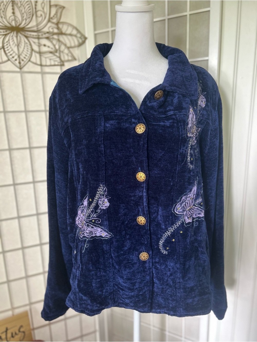 Vintage Alex Kim Y2K Embroidered Butterfly Velvet Jacket 1X